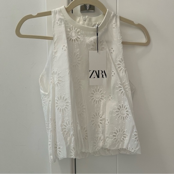 Zara White Embroidered Top- Size S; New with Tags - Picture 6 of 8